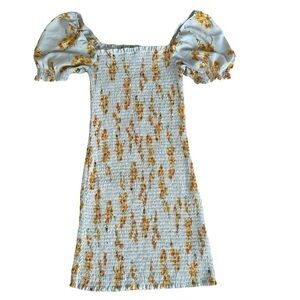 Trixxi Sunflower Orange Floral Print Bodycon Smocked Mini Dress Women's Size M